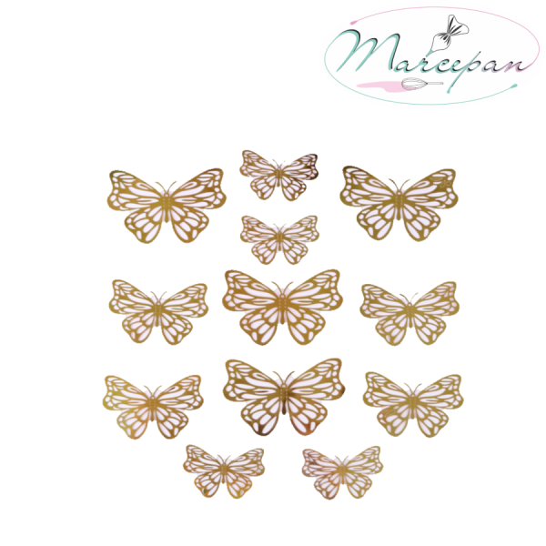 Украшение для торта «бабочки» 12шт золото голографик