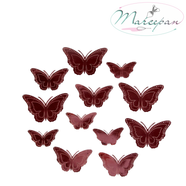 Украшение для торта «бабочки» 12шт бордовый