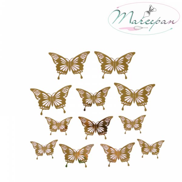 Украшение для торта «бабочки» 12шт золото