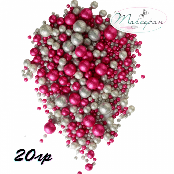 Драже рисовое "Блеск" сереб/фукс микс 20гр
