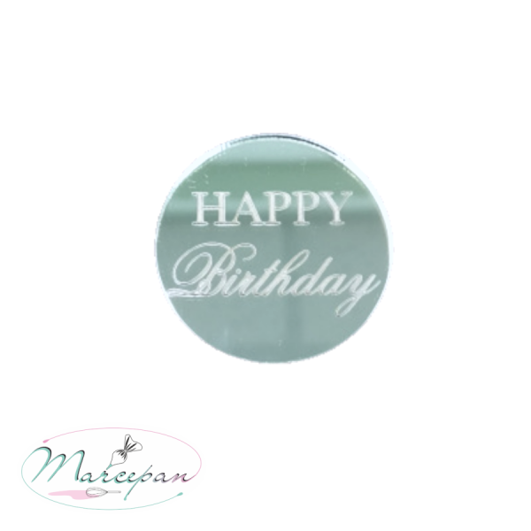 Топпер акрил №54 Happy birthday круг серебро