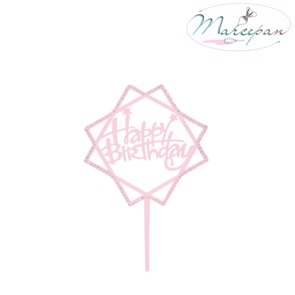 Топпер «Happy Birthday» грани со стразами розовый