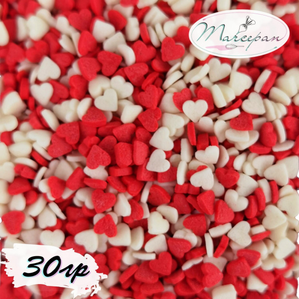 Посыпка сах. Сердечки красно-белые мини 30гр. 
