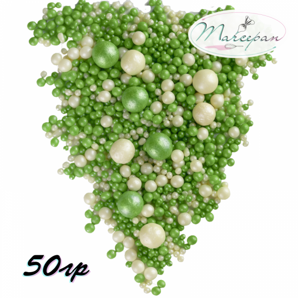 Драже рисовое микс "Жемчуг/зеленый" 30гр