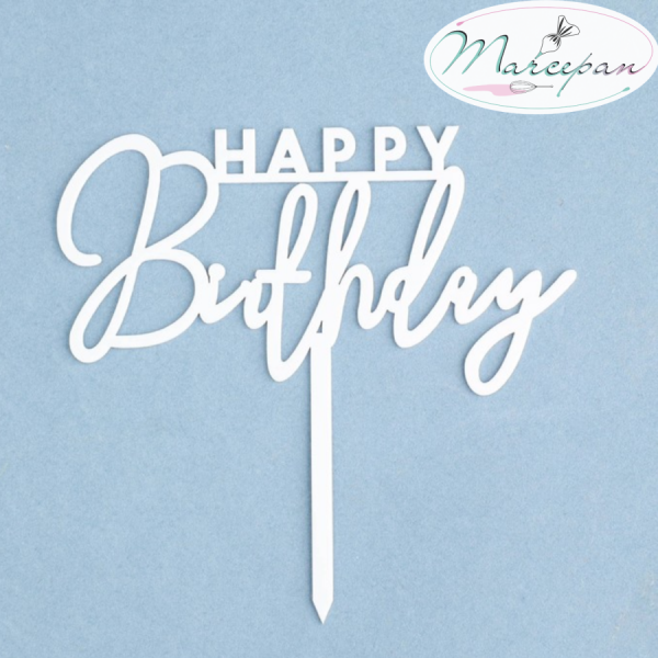 Топпер "Happy Birthday" белый глянец