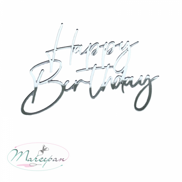 Топпер акрил Happy birthday серебро торцевой