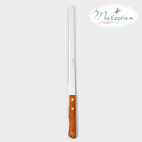 Нож для бисквита мелкие зубцы, рабочая поверхность 35 см, деревянная ручка