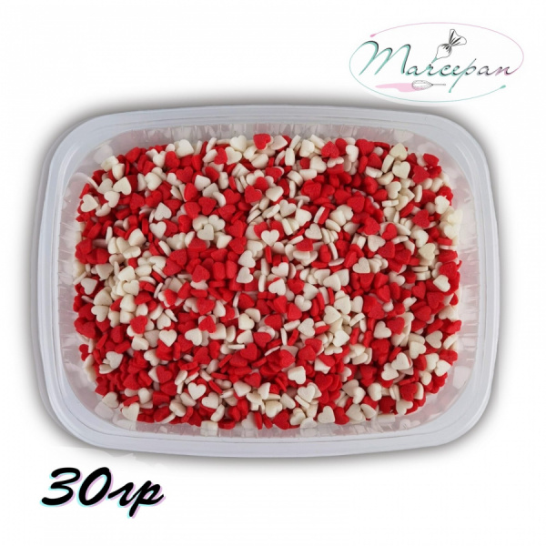 Посыпка сах. Сердечки красно-белые мини 30гр. 