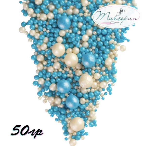 Драже рис.микс"Жемчуг/сереб,голубой" 50гр