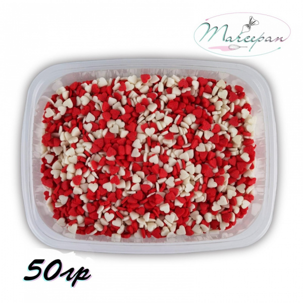 Посыпка сах. Сердечки красно-белые мини 50гр. 