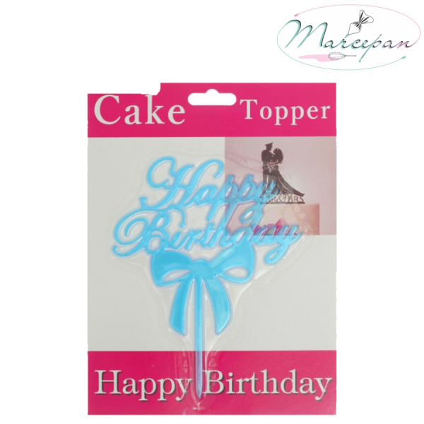 Топпер в торт Happy birthday, с бантом, цвета МИКС