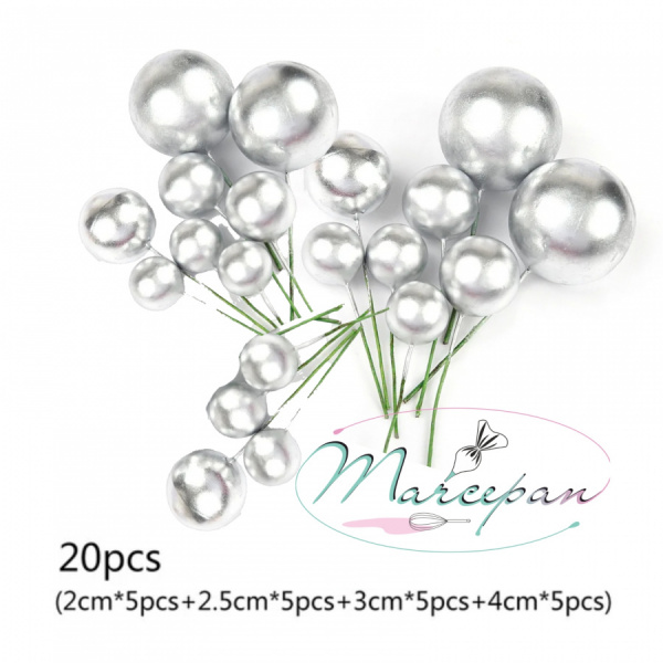 Набор пласт. шаров "Бусины" цвет серебро