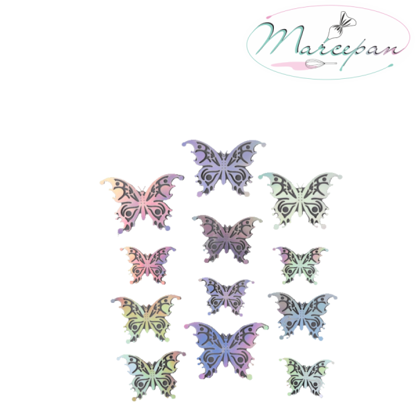 Украшение для торта «бабочки» 12шт серебро голографик