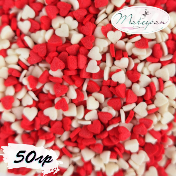 Посыпка сах. Сердечки красно-белые мини 50гр. 