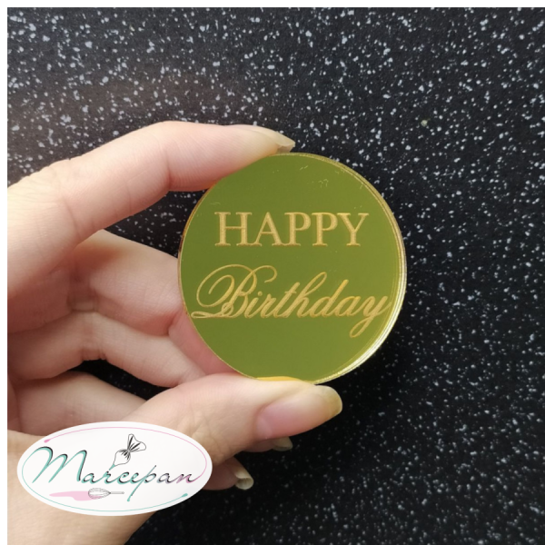 Топпер акрил №54 Happy birthday круг золото