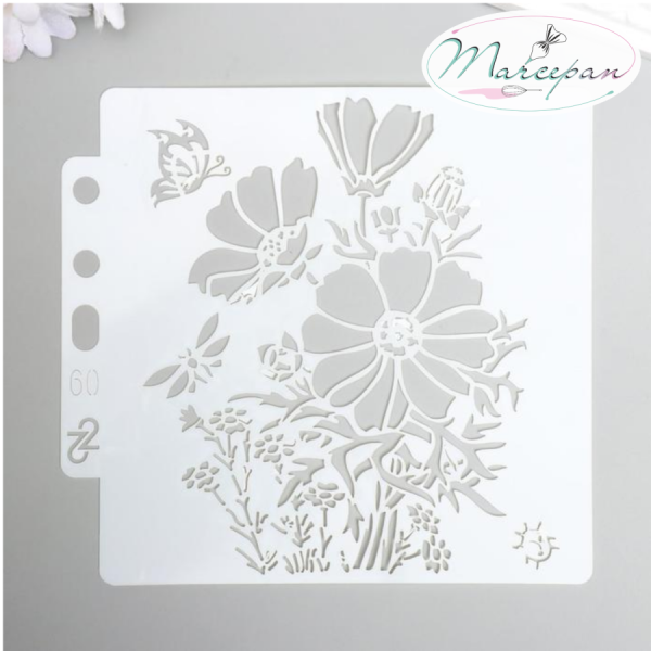 Трафарет "Куст ромашки и бабочки", 13*14 см.